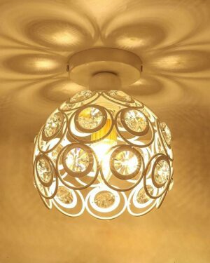 Homesake? Metal Dual Ring Crystal Flush Mount Ceiling Lamp Light, for Hallway Light Fixture Ceiling Flush Mount (Dual Ring White)