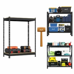 JD FRESH 2 Tier Iron Rack for Storage/Rivet Racks and Shelves/Adjustable Metal Shelf with Wooden Plank/Rack for Books/Multipurpose Boltless Shelves(Black)