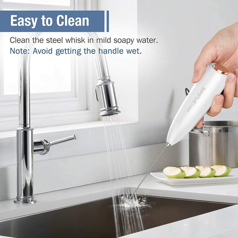 Electric Milk Frother with Stand, One Touch Handheld Whisk Batteries Powered Cappuccino Coffee Frother White, 1 Year Warranty