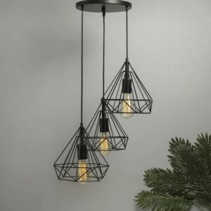 Homesake Hanging Light Diamond Cluster-Modern Ceiling Pendant Light for Home Decoration, Living Room,Bedroom, and Dining Room, Stylish Chandelier, Contemporary Interior Design, Pack of 1, (Black)
