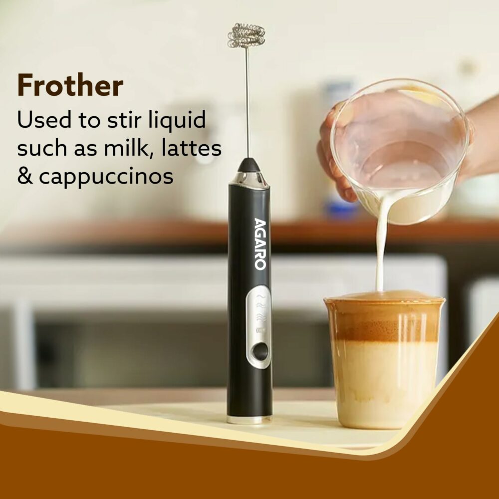 AGARO Royal Milk Frother, 3-Speed Electric Frother for Coffee with Whisk and Frother, Frother Mixer, Stand-up Design, for Cream (Whisk Milk frother), Rechargeable, Stainless Steel - Image 2