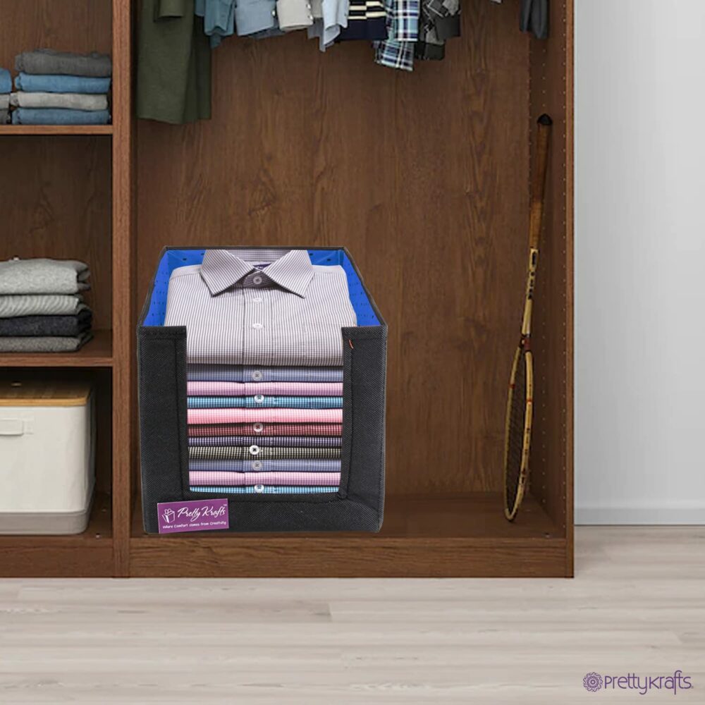 3 Pcs Non Woven Shirt Stacker/Cloth Organizer for Storage/Closet & Wardrobe Organizer for Storage/Foldable Shirt Organizer Cloth Storage Box (Blue, 26x40x26 cm) - Image 4
