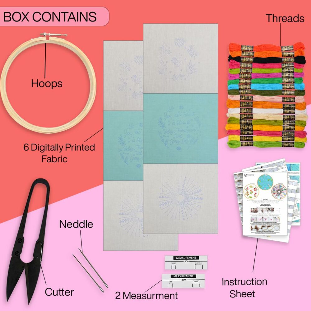 Embroiderymaterial Cross Stitch Hand Embroidery Kit For Beginners,Adult With Pattern Printed Cloth Fabric,Combo Of 3 Embroidery Designs,Instruction Paper&All Materials Included(Pack Of 3),Multicolor - Image 2