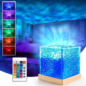 One94Store acrylic Romantic Ocean Wave Night Light Projector Lamp, 3D Water Wave Effect, LED Projection Lamp for Bedroom Decor, Remote Control (Cube Shape)