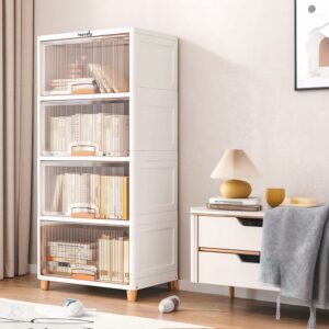 4 Tier Foldable Plastic Cloth Rack for Storage/Kitchen Cupboard/Versatile and Sturdy Wardrobe for Clothes/Storage Organizer/Closet for Bedroom/Living Room/Laundry Room/Study(White)