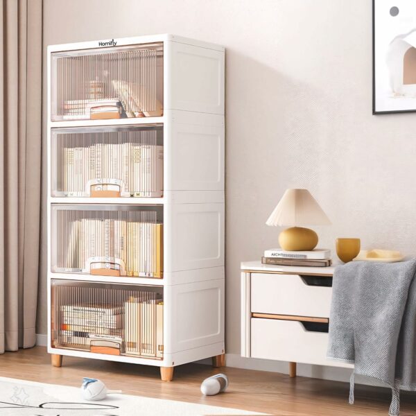 4 Tier Foldable Plastic Cloth Rack for Storage/Kitchen Cupboard/Versatile and Sturdy Wardrobe for Clothes/Storage Organizer/Closet for Bedroom/Living Room/Laundry Room/Study(White)