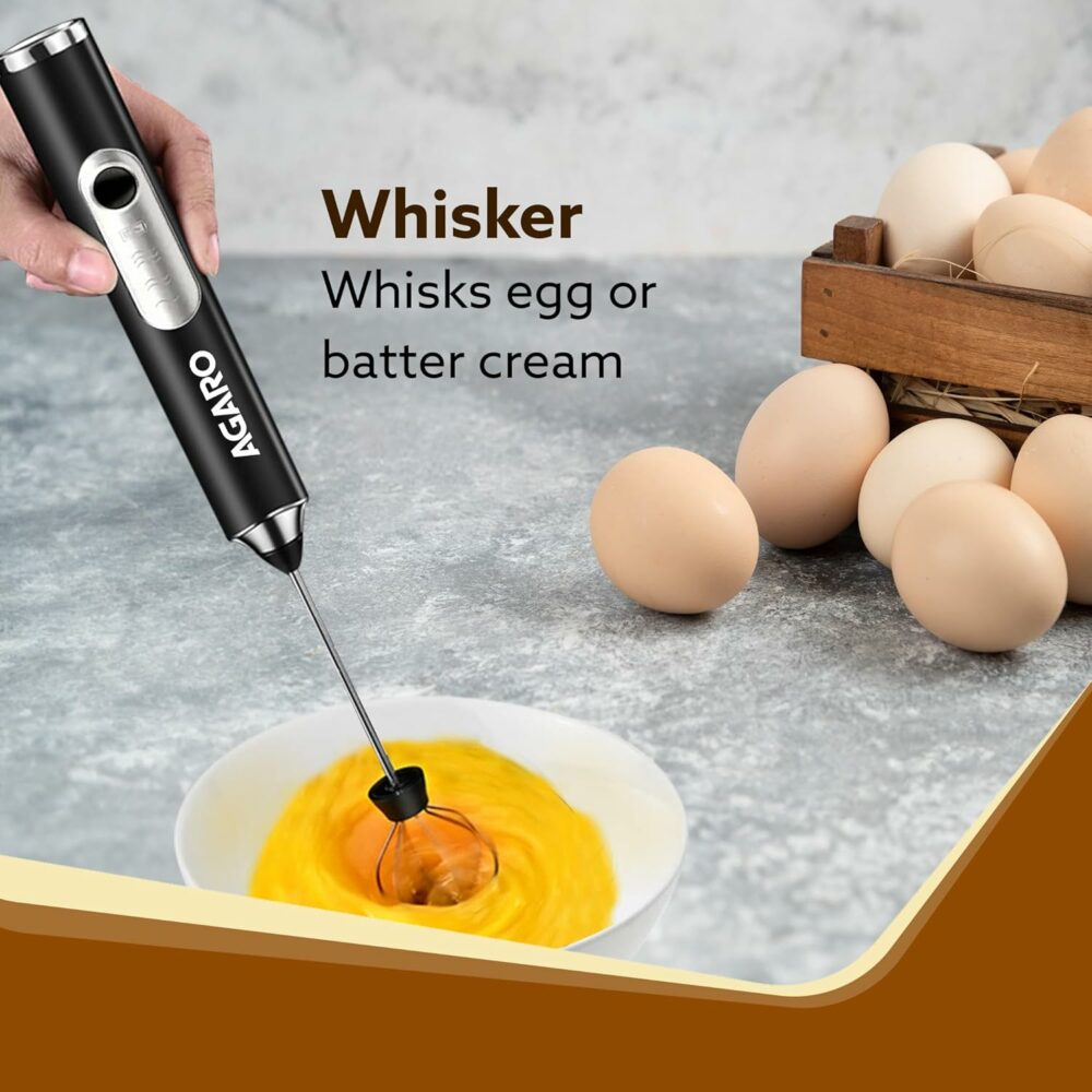 Royal Milk Frother, 3-Speed Electric Frother for Coffee with Whisk and Frother, Frother Mixer, Stand-up Design, for Cream (Whisk Milk frother), Rechargeable, Stainless Steel - Image 3