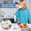 Electric Milk Frother with Stand, One Touch Handheld Whisk Batteries Powered Cappuccino Coffee Frother White, 1 Year Warranty