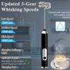 Rechargeable Handheld Milk Frother - 3-Speed Electric Foam Maker for Coffee with 2 Whisks and Coffee Decoration Tool, Coffee Frother Mixer, Stand-up Design, for Cream, Latte, Cappuccino