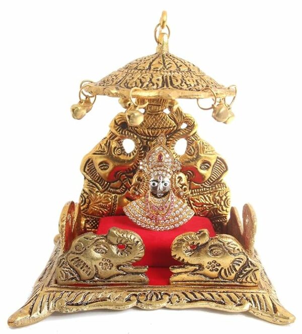18 Gram 925 Sterling Silver Swarovski Stoned Gold Plated Khatu Shyam Ji Idol/Murti/Statue with Singhasan Showpiece for Pooja Room Housewarming Return Gift Home Decoration and Gifts - Image 3