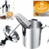 Stainless Steel Milk Frother Coffee Frother Blender-Manual Coffee Beater for Cappuccino-Foam Maker for Hot and Cold Coffee Milk with Double Froth Pump, Handle and Lid, Multicolor