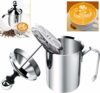 Stainless Steel Milk Frother Coffee Frother Blender-Manual Coffee Beater for Cappuccino-Foam Maker for Hot and Cold Coffee Milk with Double Froth Pump, Handle and Lid, Multicolor