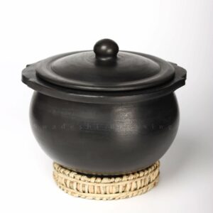 Swadeshi Blessings Unglazed Clay Hot Case/Earthen Kadai/Mitti Ke Bartan/Clay Pot for Serving with Lid/Curry, Biryani Pot + Free ASH for Cleaning