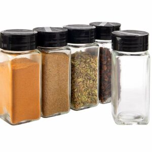 Vasukie Salt & Pepper Square Glass Spice Jar with Black Sifter Two Sided Sifter Cap,Masala jar Spice Container (Each Bottle 120ml) (4 Piece)