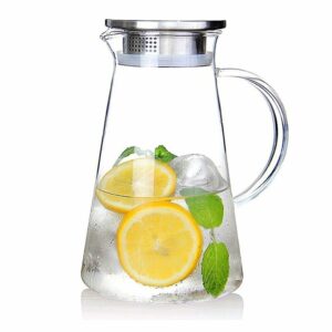 AGARO Elite Borosilicate Water Jug 1.8 Litre, Stainless Steel Air Tight Lid,Iced Tea Pitcher, Water Jug, Hot Cold Water, Milk and Juice Beverage Carafes