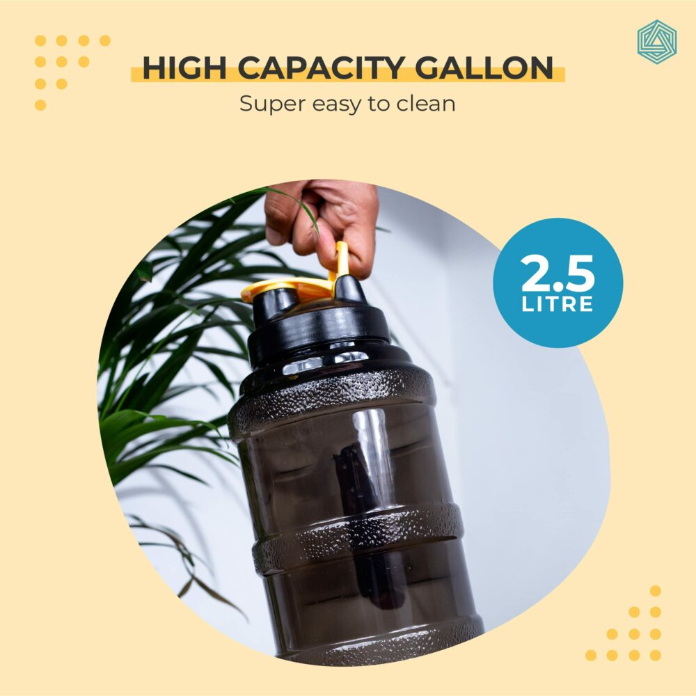 Boldfit Gallon Water Bottle 2.5 Litre for Gym & Sports, Gallon Bottles for Men & Women, Water Gallon 2.5 Litre Gym Water Bottle for Men, Women, Boys & Girls Gym Bottle (Plastic, Black Yellow) - Image 6