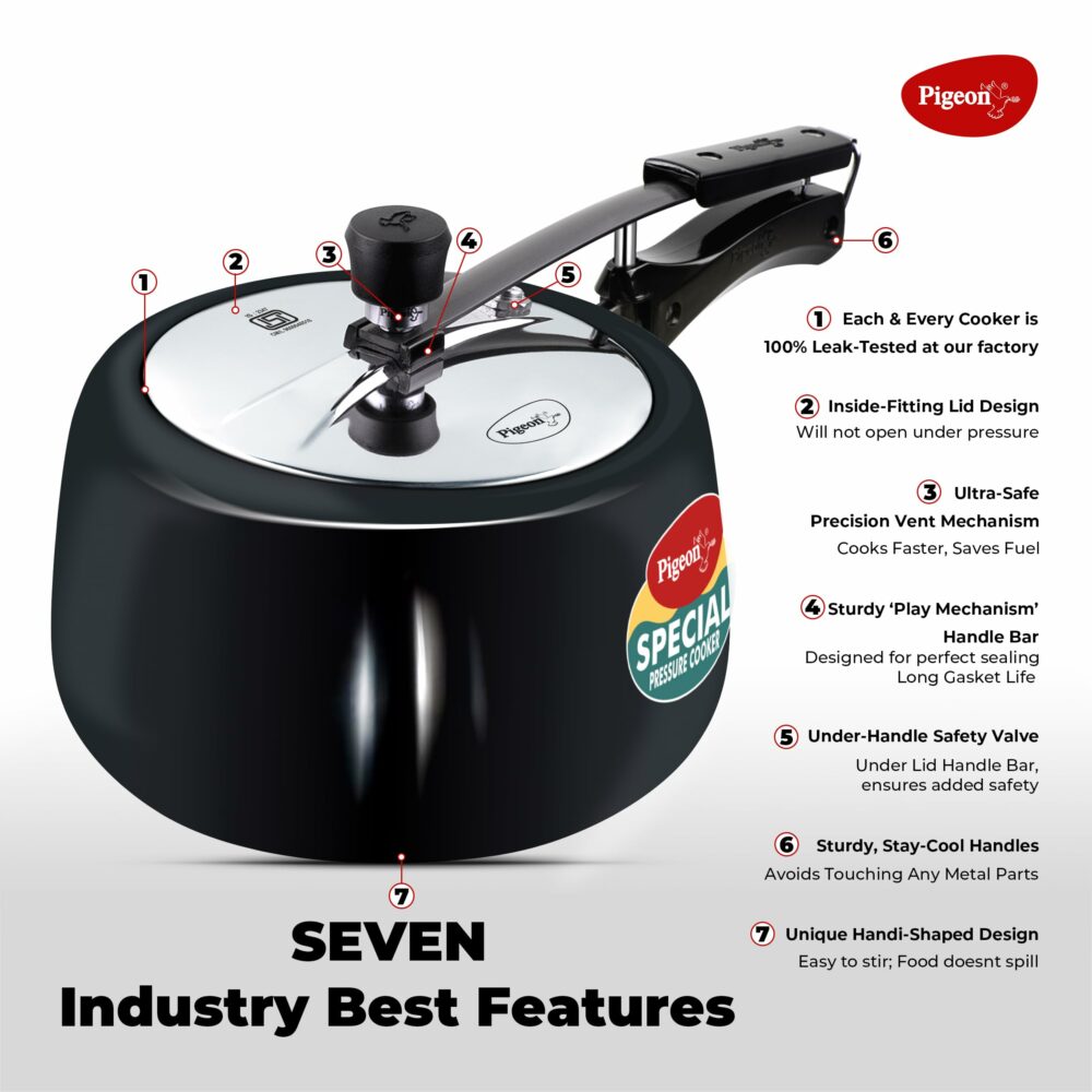 Pigeon by Stovekraft 3 Litre Special Plus Hard Anodised Inner Lid Induction Base Pressure Cooker (Black) BIS Certified - Image 3