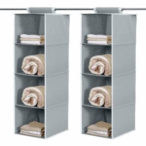 Industries 4 shelf Closet Organizer for Wardrobe|Non-woven Collapsible Wardrobe|Hanging Shelf for clothes|4 shelves Cloth Organizer|Pack of 2 (Grey)