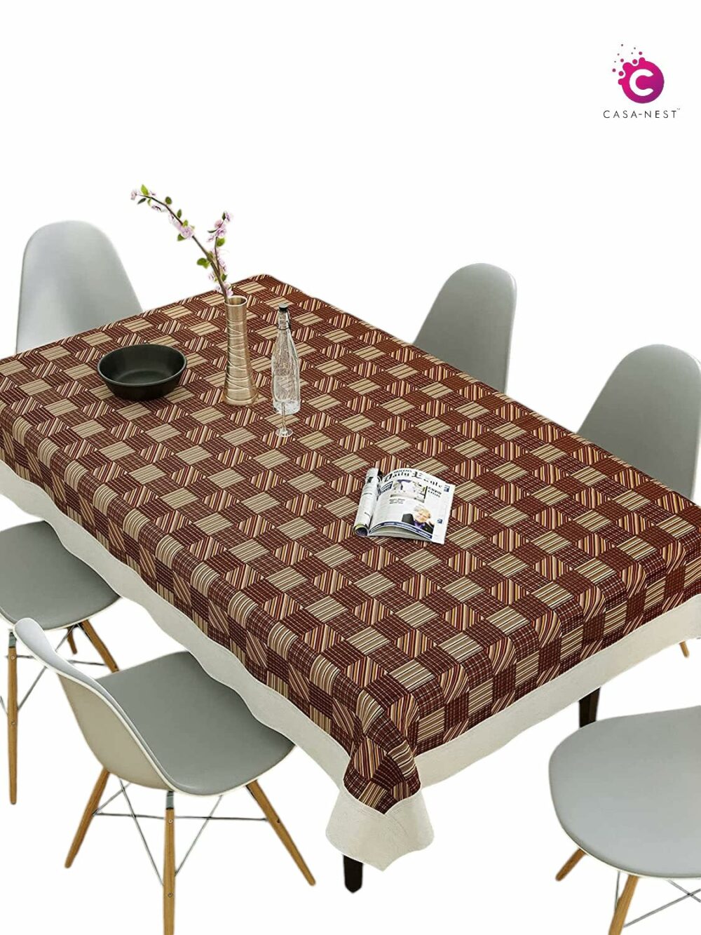 CASA-NEST 2-4 Seater PVC Table Cover; Beige & Brown Squares; Anti Slip; 40x60 Inches; 4 Seater Center Table Cover printed001 - Image 4