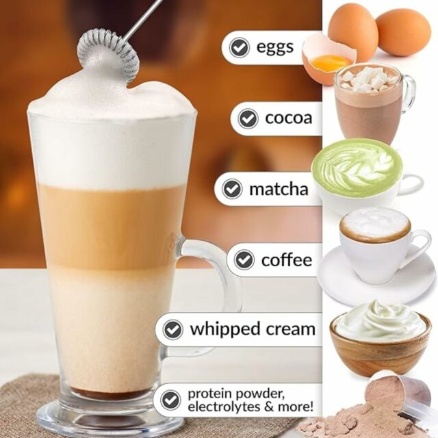Rechargeable Milk Frother & Coffee Whisker | 3-Speed Electric Frother for Cream, Latte, Cappuccino | Egg Whisker | Stainless Steel | 6 Months Warranty (White-2 Whisks)