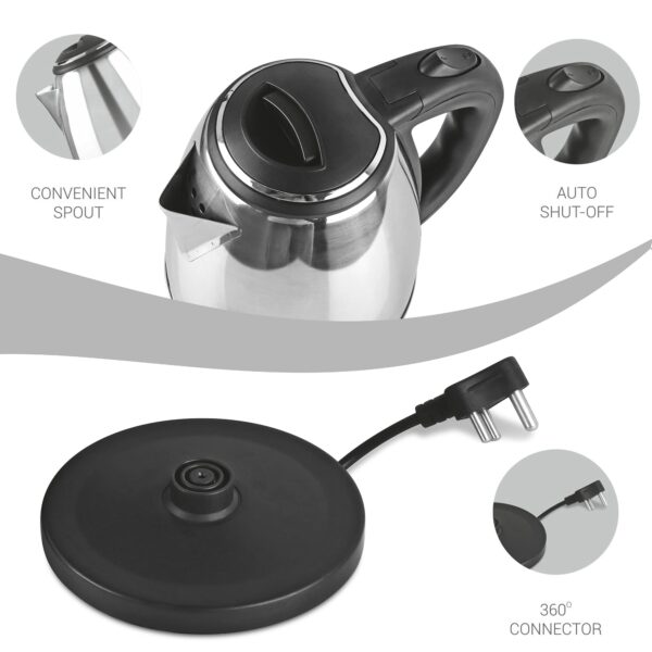 Milton Euroline Go Electro 1 2 Stainless Steel Electric Kettle, (1 Piece), 1 2 Litres, Silver | Power Indicator | 1500 Watts | Auto Cut-off | Detachable 360 Degree Connector | Boiler for Water