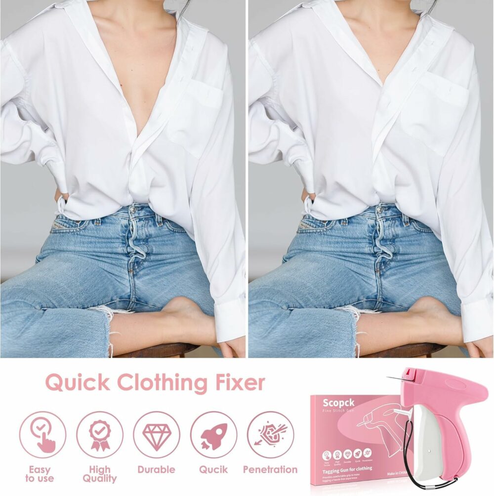 stitching gun for clothes fixer tool- Handheld Quick Stitch Sewing Gun Clothing Price Label - Tag Gun - Includes 5 Needle, 1000 Black Fasteners & 1000 White Fasteners,50 bear button (Pink) (Pink) - Image 4