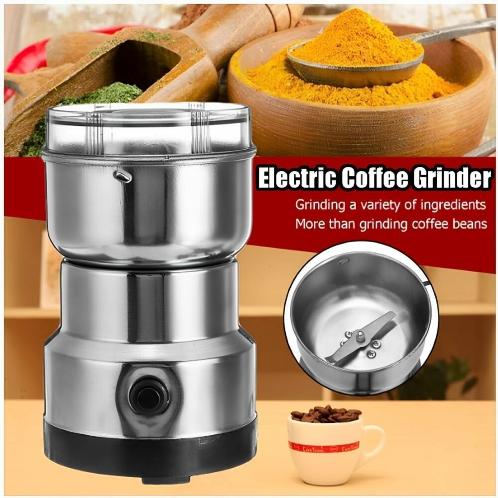 ELRINZA Nima Stainless Steel Multifunctional Electric Grinder & Coffee Maker - Mini Spice, Coffee, and Masala Grinder for Beans, Nuts, and Grains - Household Mixer Grinder (Silver) - Image 6