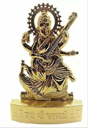 Goddess Maa Saraswati Statue Study Devi Handicraft Decorative Spiritual Puja Vastu Showpiece Figurine Idol - Religious Pooja Gift Itemfor (Golden)