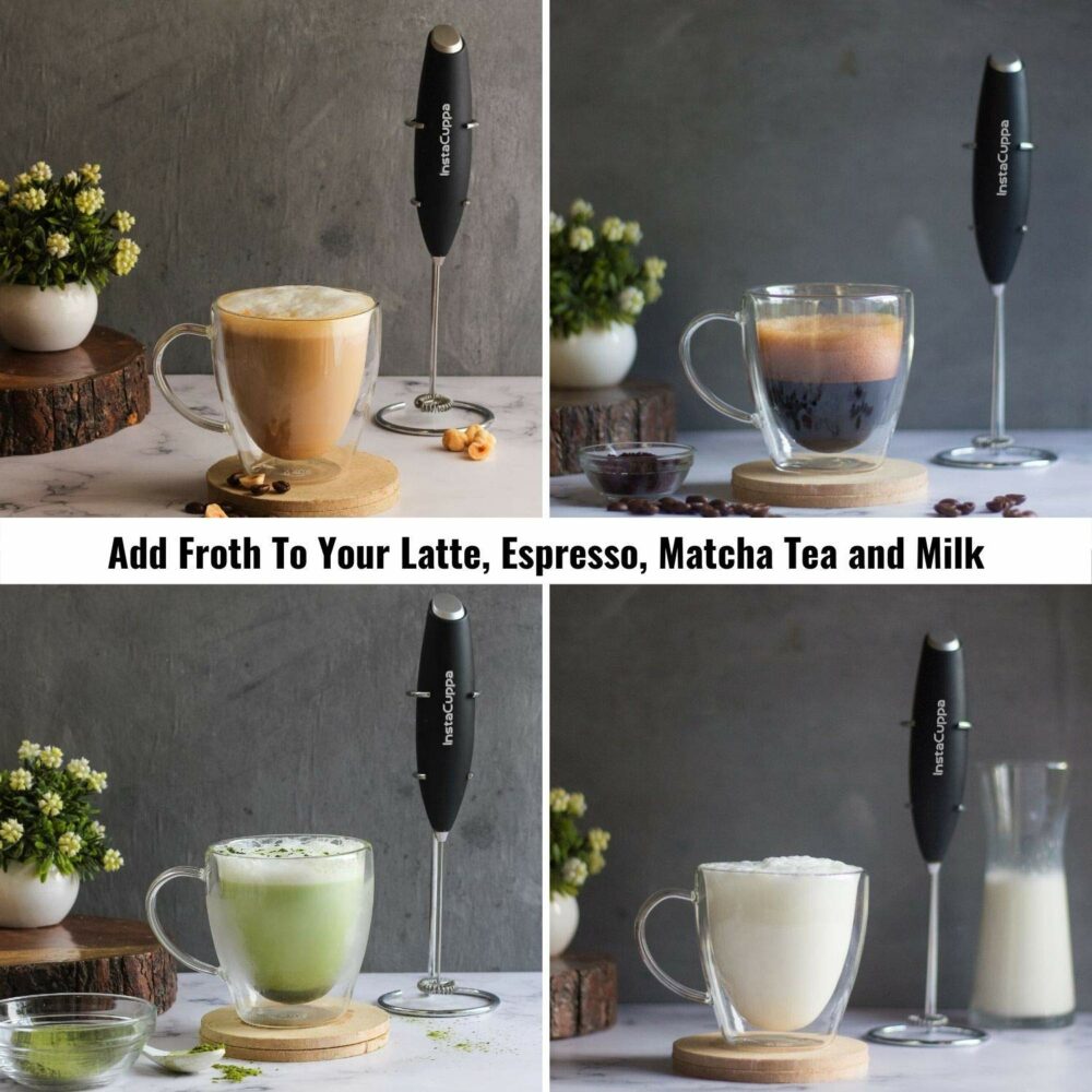 Milk Frother for Coffee, Handheld Battery-Operated Froth Coffee Beater, Electric Portable Foam Maker for Cappuccino, Automatic Hand Stirrer with Stainless Steel Egg Whisker and Stand - Image 5