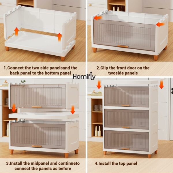 4 Tier Foldable Plastic Cloth Rack for Storage/Kitchen Cupboard/Versatile and Sturdy Wardrobe for Clothes/Storage Organizer/Closet for Bedroom/Living Room/Laundry Room/Study(White) - Image 6