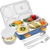 Brand Conquer Lunch Boxes for Adults - Lunch Box for Kids with Spoon & Fork - Durable Perfect Size for On-The-Go Meal, BPA-Free and Food 4 Compartment Stainless Steel (4 Compartment, Blue), 1.3 Liters