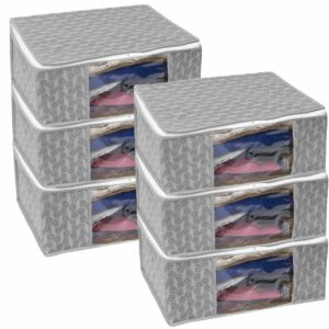 Homestrap Set of 6 Non-Woven Printed Saree Cover/Cloth Storage/Wardrobe Organizer For Clothes with Transparent Window (Grey)(Shark Tank Featured) 45cmx33cmx22cm
