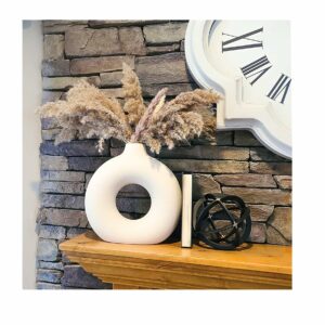 SPHINX Ceramic Donut Vase, Pampas Grass Flower Vase, Home Decor Centrepiece for Office or Gifts - (White, 6 Inch)