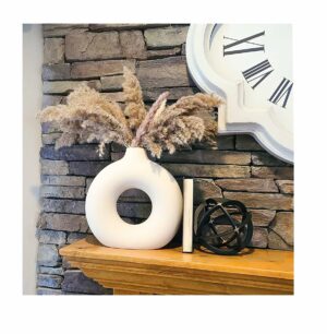 SPHINX Ceramic Donut Vase, Pampas Grass Flower Vase, Home Decor Centrepiece for Office or Gifts - (White, 6 Inch)