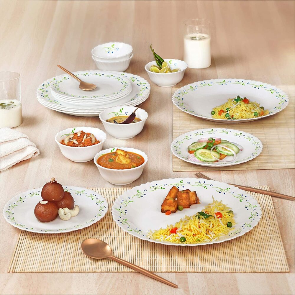 Cello Opalware Dazzle Series Tropical Lagoon Dinner Set, 18 Units | Light-Weight, Daily Use Crockery Set for Dining | White Plate and Bowl Set - Image 5