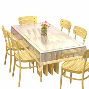 Kuber Industries PVC 6 Seater Transparent Dining Table Cover with Golden Lace (Gold)(Polyvinyl Chloride (PVC), Rectangular, Pack of 1)