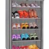 FLIPZON Multipurpose 5 Shelves Shoe Rack with Zip Door Cover & Side Pockets, Multiuse Storage Rack for Footwear, Toys, Clothes with Dustproof Cover (5 Shelves, Grey)