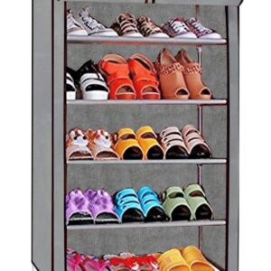 FLIPZON Multipurpose 5 Shelves Shoe Rack with Zip Door Cover & Side Pockets, Multiuse Storage Rack for Footwear, Toys, Clothes with Dustproof Cover (5 Shelves, Grey)