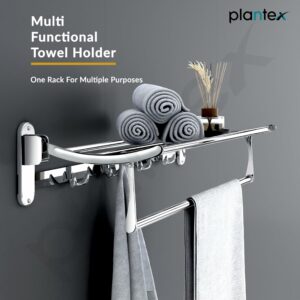 Plantex Stainless Steel Folding Towel Rack for Bathroom/Towel Stand/Hanger/Bathroom Accessories(24 Inch-Chrome)