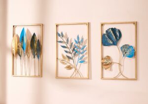 Amazon Brand - Solimo Metal Leaf Wall Hanging Decor | Nature-Inspired Leaf Design | Easy Installation (Set of 3 | Gold)