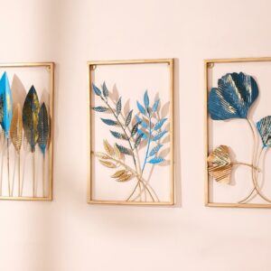 Amazon Brand - Solimo Metal Leaf Wall Hanging Decor | Nature-Inspired Leaf Design | Easy Installation (Set of 3 | Gold)
