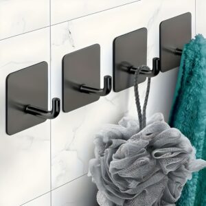 JIALTO 4 PCS Self Adhesive Hooks/Wall Hangings Hook/Waterproof Stainless Steel Hooks for Wall Without Drilling Heavy Duty Bathroom Kitchen Towel Wall Hooks for Hanging Strong Coat (J Hook Black)