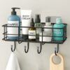Plantex Self Adhesive Bathroom Shelf for Wall/Shelf Organizer/Kitchen Shelf with Magic Stickers - Pack of 1 (Black, Powder Coated)
