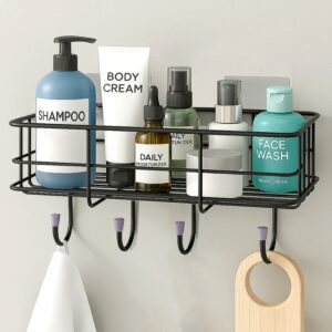 Plantex Self Adhesive Bathroom Shelf for Wall/Shelf Organizer/Kitchen Shelf with Magic Stickers - Pack of 1 (Black, Powder Coated)