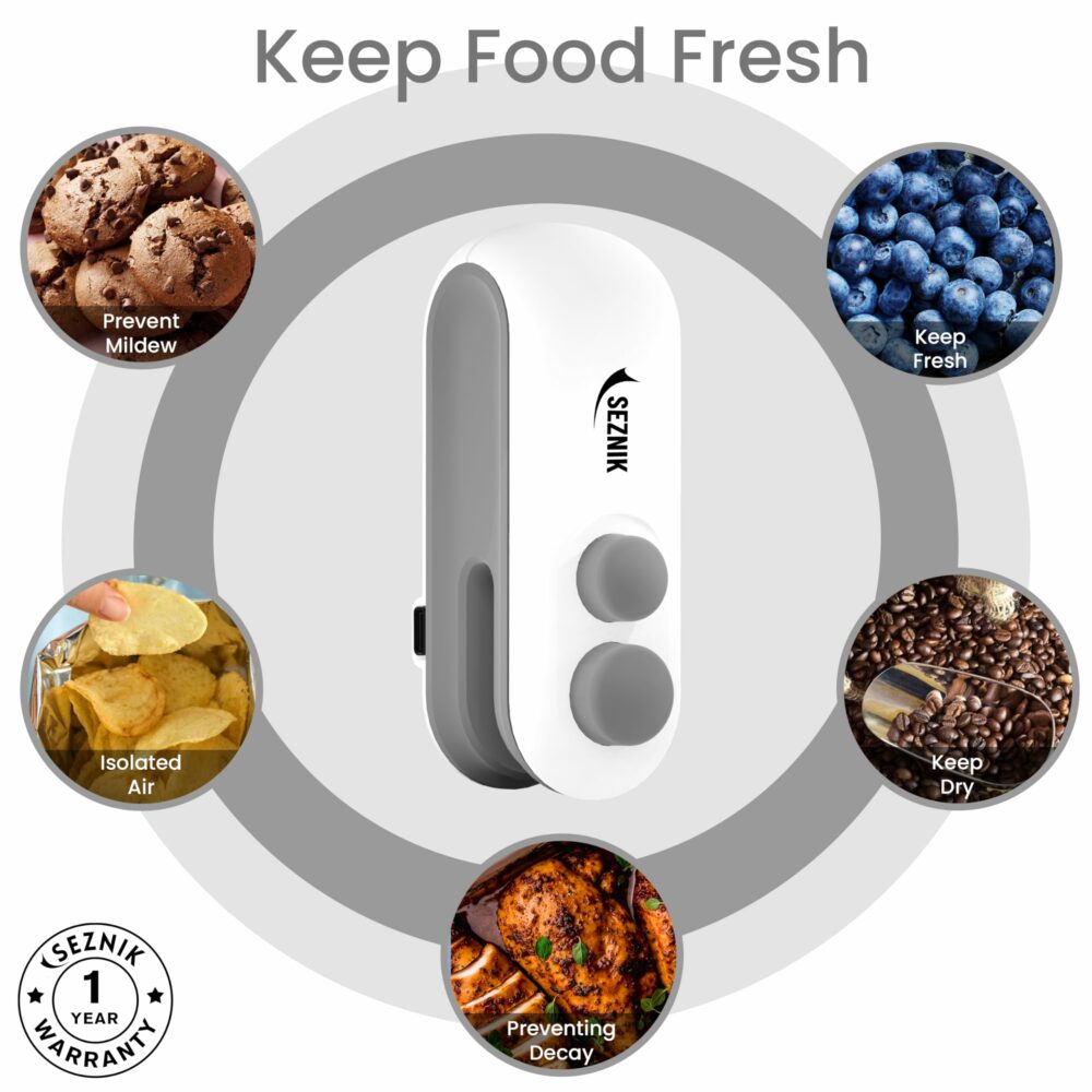 Seznik Portable Mini Sealing Machine, Handheld Packet Sealer for Food, Snacks, Chips, Fresh Storage, Plastic Bags Sealing Machine, 1 YEAR Warranty (White) - Image 5