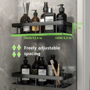 MorivaHomes Multipurpose Self-Adhesive Aluminium Bathroom Wall Mounted Storage Organizer Shelf Holder/Rack/Bathroom Accessories (Pack of 2, Black)