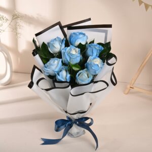 FlowerAura Fresh Live Flower Bouquet of 8 Blue Color Spray Roses Flowers For Birthday Gift, Anniversary Gift, Women's Day Gift, Valentine's Day Gift & Gift For Special Occasion (Same Day Delivery)