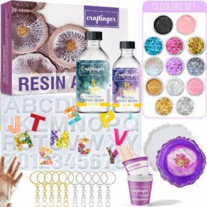 Craftinger Pro Resin Alphabet Keychain Making Kit with Moulds, 200GM Epoxy Resin, Glitter Pigments and More