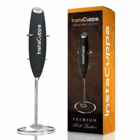Milk Frother for Coffee, Handheld Battery-Operated Froth Coffee Beater, Electric Portable Foam Maker for Cappuccino, Automatic Hand Stirrer with Stainless Steel Egg Whisker and Stand