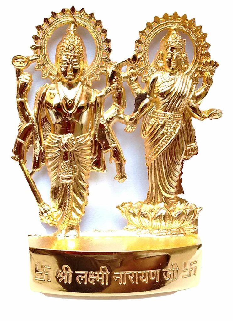 Metal Antique Lakshmi Vishnu Ji Idol Gold, Standard).